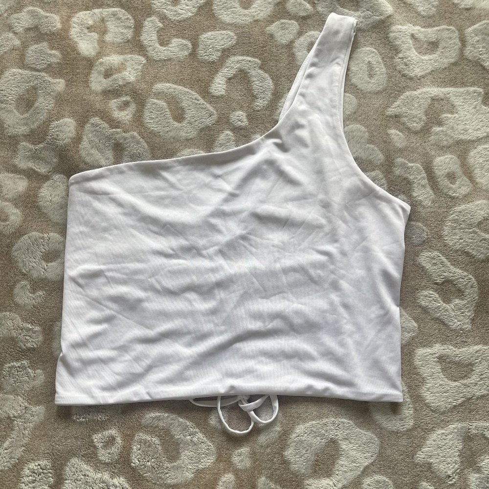 White One Shoulder Cross Tie back Crop Top